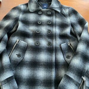 Black & Grey Plaid Pea Coat